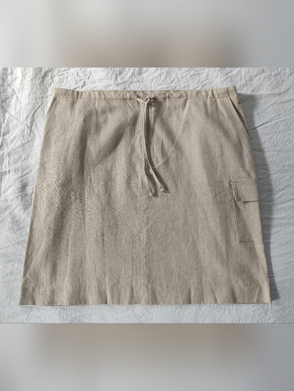 Requirements Beige Drawstring Mini Skirt Cargo Pocket Large Vintage Linen Blend